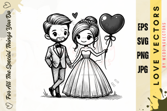 Romantic Watercolor Wedding Couple and Love Vectors for Designers