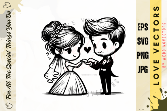 Soft Pastel Engagement Artwork: Wedding Couple and Love Vectors C3674